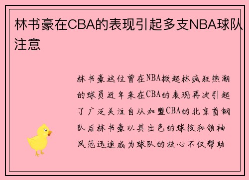 林书豪在CBA的表现引起多支NBA球队注意