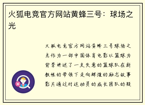 火狐电竞官方网站黄蜂三号：球场之光